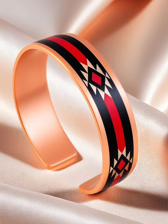 Kadın Bakır Bileklik - Rosso Model Özel Baskı Metal Kutu Ve Kuvars Taşı