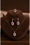 Kadın Gümüş Set - Mekik Model Yakut Taşlı Baget Süslemeli Rodyumlu Kadın Set