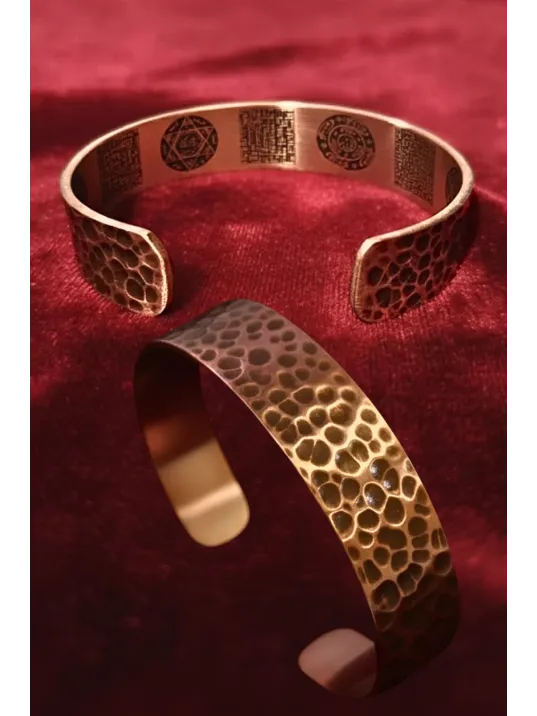 Kadın Erkek Bakır Bileklik - Kalın Model İçi Dualı Saf Dövme Grift Kelepçe Bakır Bilezik