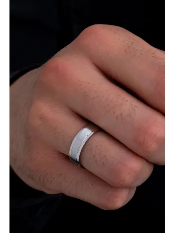 Erkek Gümüş Yüzük - 925 Ayar Şık Tasarım Gümüş Alyans Yüzük
