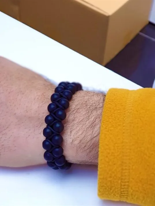 Çift Sıra Oniks Doğaltaş Makrome Erkek  Bileklik