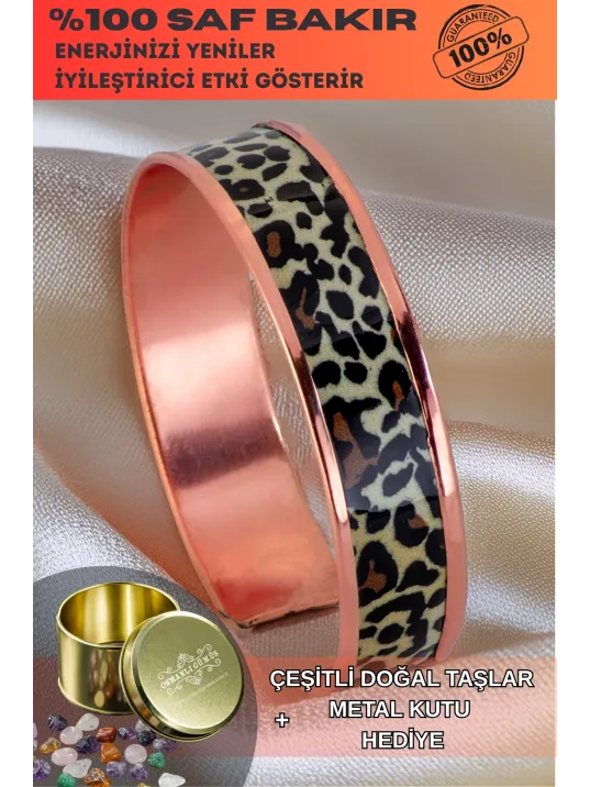 Kadın Bakır Bileklik - Leopar Model Özel Baskı Metal Kutu Ve Doğal Taşlar Kadın Bakır Bileklik - Leopar Model Özel Baskı Metal Kutu Ve Doğal Taşlar