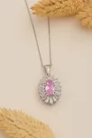 Kadın Gümüş Kolye - Damla Model Pembe Zirkon Taşlı Baget Süslemeli Rodyumlu Kadın Kolye Kadın Gümüş Kolye - Damla Model Pembe Zirkon Taşlı Baget Süslemeli Rodyumlu Kadın Kolye