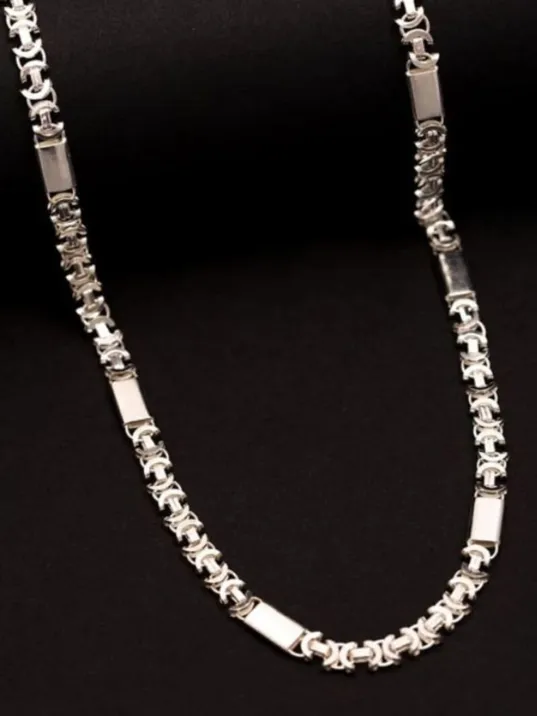 Erkek Gümüş Kolye- Parçalı Parlak Euro Kral Gümüş Kolye