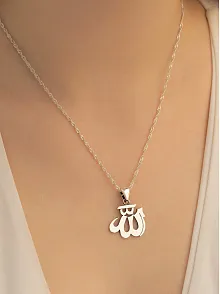 Kadın Gümüş Kolye - Parlak Model Arapça Allah Yazılı Figür Gümüş Kolye