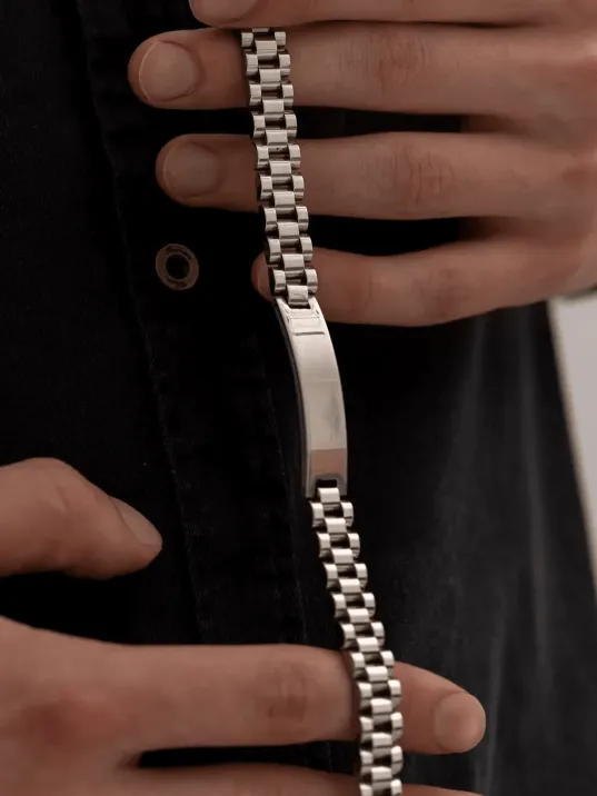 Erkek Çelik Bileklik - İsim Yazılan Lüks Bukle Model Çelik Bileklik Künye