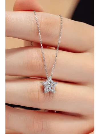 Kadın Gümüş Kolye - Swarovski Taşlı Zirconia Çok Taşlı Yıldız Motifli Kadın Kolye