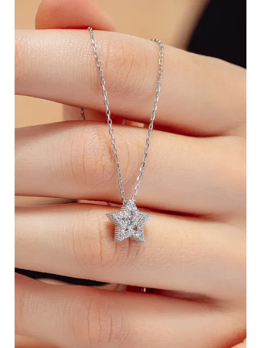 Kadın Gümüş Kolye - Swarovski Taşlı Zirconia Çok Taşlı Yıldız Motifli Kadın Kolye