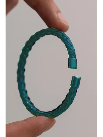 Erkek Çelik Bileklik - Mavi Hasır Modern Örgü Tasarım Erkek Bileklik