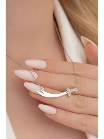 Zülfikar Kılıç Taş İşlemeli Kadın 925 Ayar Gümüş Kolye Gklzlfkarkl-gms