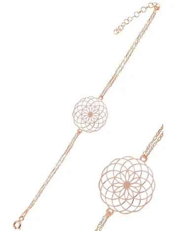 Rose Yaşam Çiçeği Model 3 Kadın Gümüş Bileklik Gblysmccgm3-ros