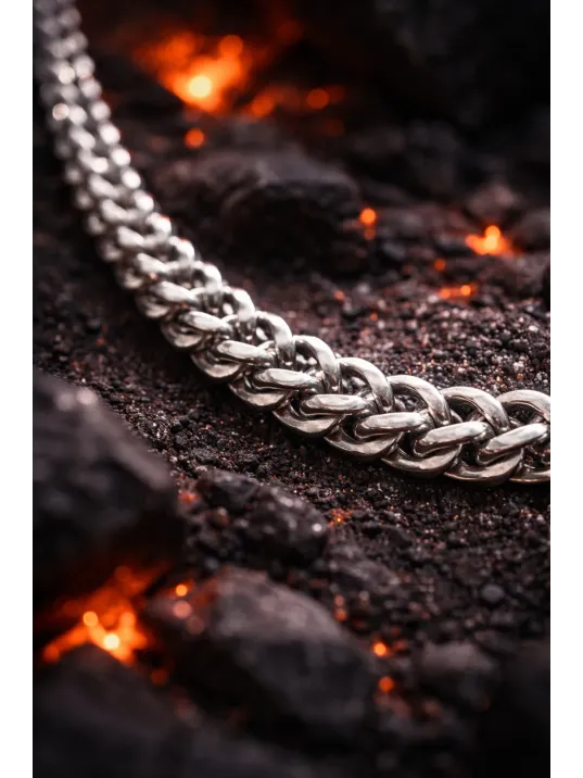 Erkek Kolye - Kare Kesim Model Erkek Çelik Kolye - Gümüş Renk - 3 Mm Kalınlık - Paslanmaz Çelik