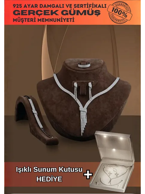Kadın Gümüş Set - Afrodit  Gümüş Su Yolu Set - Kolye, Bileklik, Küpe, Yüzük