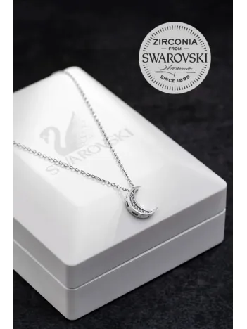 Kadın Gümüş Kolye - Swarovski Taşlı Zirconia Ay Motifli Kadın Kolye