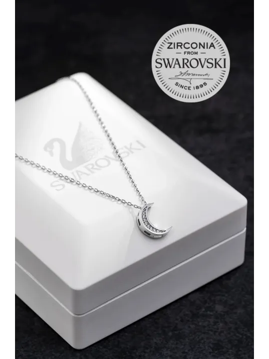 Kadın Gümüş Kolye - Swarovski Taşlı Zirconia Ay Motifli Kadın Kolye Kadın Gümüş Kolye - Swarovski Taşlı Zirconia Ay Motifli Kadın Kolye