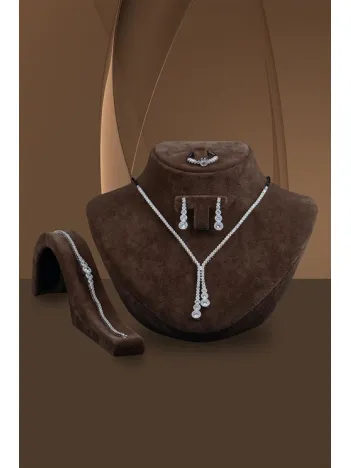 Çağ Bayan Zirkon Taşlı Gümüş Su Yolu Set - Kolye, Bileklik, Küpe, Yüzük