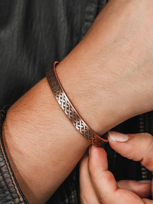 Kadın Erkek Saf Bakır Bileklik Zevahir Model Metal Kutu Doğal Taşlar Bakır Kelepçe Bilezik