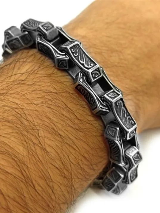 Motifli Kalın Gemi Zinciri Model Çelik Erkek Bileklik CBLMOTZINCR-SYH