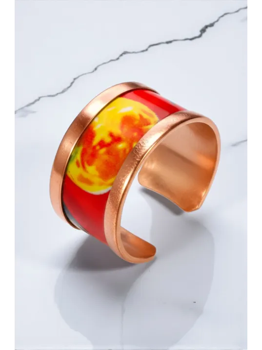 Kadın Bakır Bileklik Yüzük Set - Sun Love Model Özel Baskı Set Metal Kutu Ve Doğal Taşlar