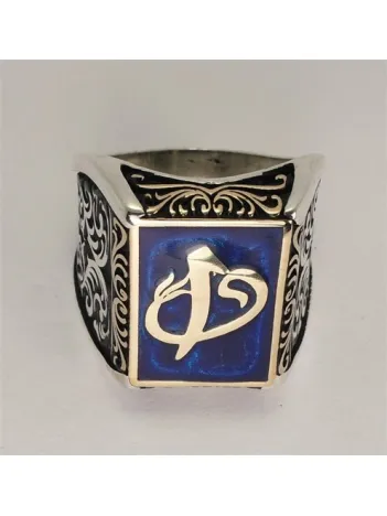 Vav Elif Mavi Mineli Gümüş Erkek Yüzük