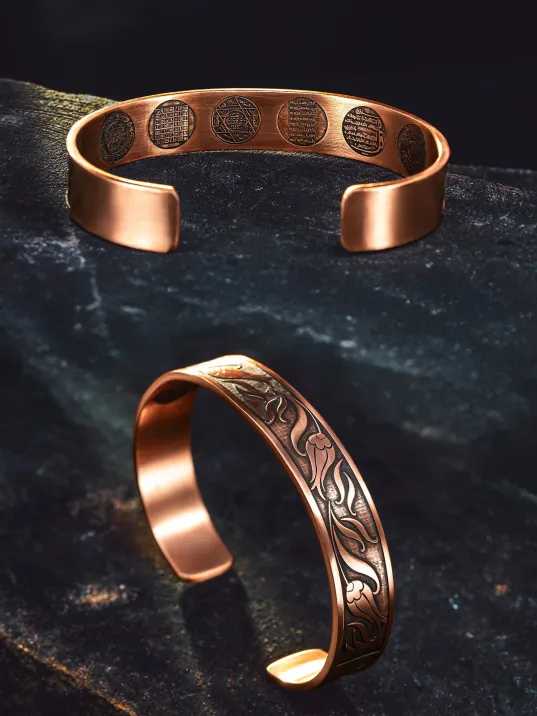 Erkek Kadın Bakır Bileklik - İçi Zırh Ve Koruma Dualı Üstü Lale İşlemeli Bakır Bilezik Bileklik
