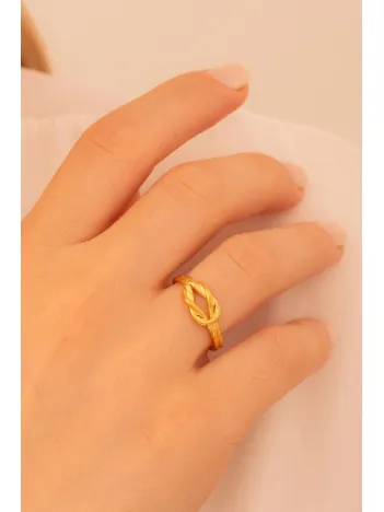 Kadın Gümüş Yüzük - El İşçiliği Altın Kaplama Aşk Düğümü Kadın Yüzük