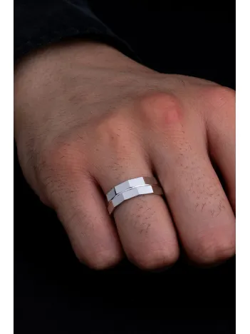Erkek Gümüş Yüzük - 925 Ayar Yakamoz Model Gümüş Alyans Yüzük