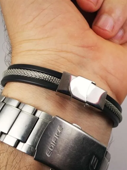 Kişiye Özel İsimli  Siyah Model Erkek Çelik Bileklik Künye