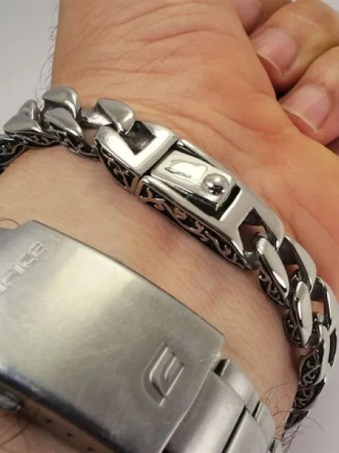 Erkek Çelik Bileklik Otantik Sarmaşık Tasarımlı
