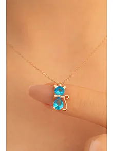 Kadın Gümüş Kolye - Papyonlu Kedi Motifli Gümüş Kolye