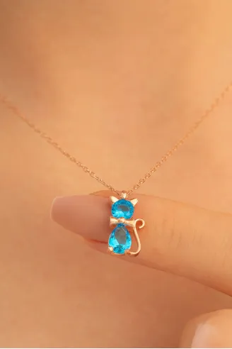 Kadın Gümüş Kolye - Papyonlu Kedi Motifli Gümüş Kolye