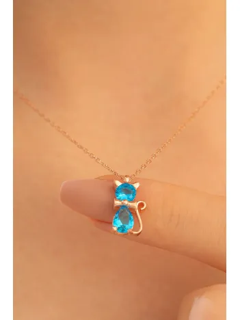 Kadın Gümüş Kolye - Papyonlu Kedi Motifli Gümüş Kolye