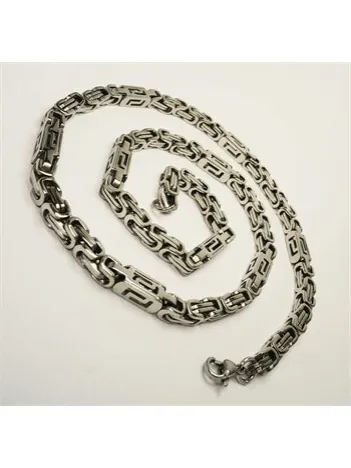 ERKEK ÇELİK ZİNCİR KOLYE VE BİLEKLİK SET GREK MOTİFLİ ORTA KALINLIKTA