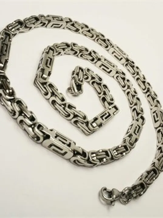ERKEK ÇELİK ZİNCİR KOLYE VE BİLEKLİK SET GREK MOTİFLİ ORTA KALINLIKTA ERKEK ÇELİK ZİNCİR KOLYE VE BİLEKLİK SET GREK MOTİFLİ ORTA KALINLIKTA