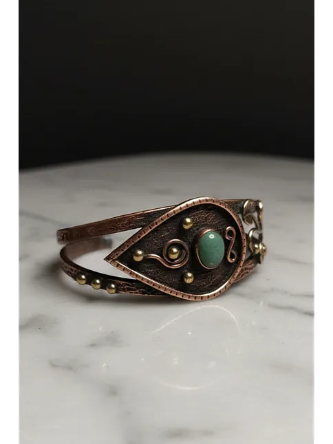 Erkek Çelik Bileklik - Kahverengi Deri Model Siyah Spiral Desenli Erkek Bileklik
