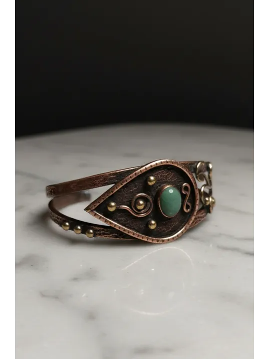 Erkek Çelik Bileklik - Kahverengi Deri Model Siyah Spiral Desenli Erkek Bileklik