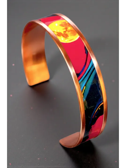 Kadın Bakır Bileklik - Sun Love Model Özel Baskı Bileklik Kelepçe Metal Kutu Ve Doğal Taşlar