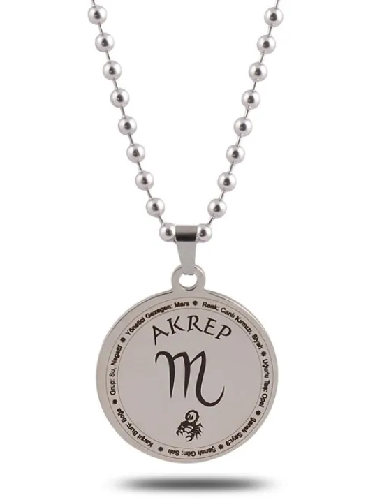 Akrep Burcu Kolye Kadın Erkek Çelik Kolye Top Zincir CKLAKREPBRC-GMS