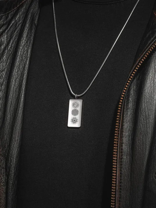 Kadın Erkek Zincir Kolye - Hz Süleyman Mührü, Yaşam Çiçeği, Sri Yantra İşlemesi, Paslanmaz Çelik