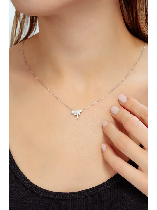 Kadın Gümüş Kolye - Swarovski Taşlı Zirconia Yusufçuk Motifli Kadın Kolye