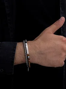 Erkek Çelik Bileklik - İsim Yazılabilir Boncuk Ve Kral Zincir Detaylı Çelik Bileklik