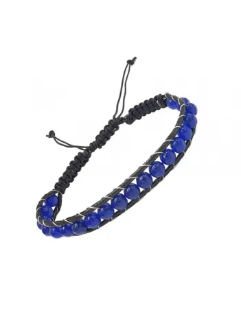 Faset Kesim Mavi Akik Doğaltaş Makrome Bileklik