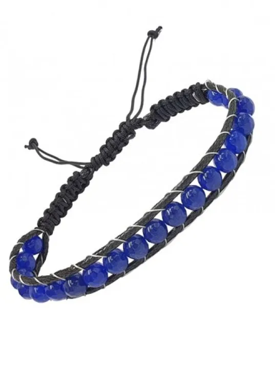 Faset Kesim Mavi Akik Doğaltaş Makrome Bileklik