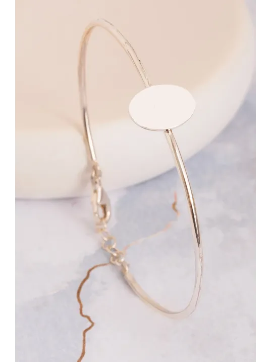 Kadın Gümüş Bileklik - El Yapımı Gümüş Elips Motifli Kadın Bileklik Kelepçe