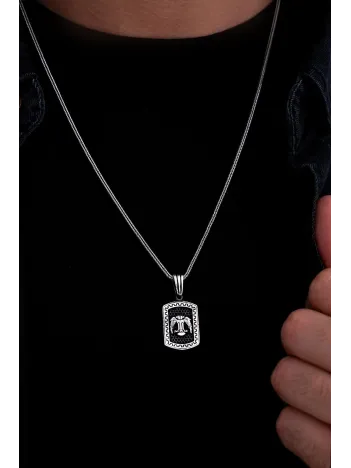 Erkek Gümüş Kolye - Grek Desenli Çift Başlı Kartal Model Gümüş Erkek Kolye