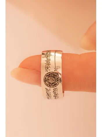 Hz. Süleyman Mührü Nazar Dualı Kadın 925 Ayar Gümüş Yüzük Alyans