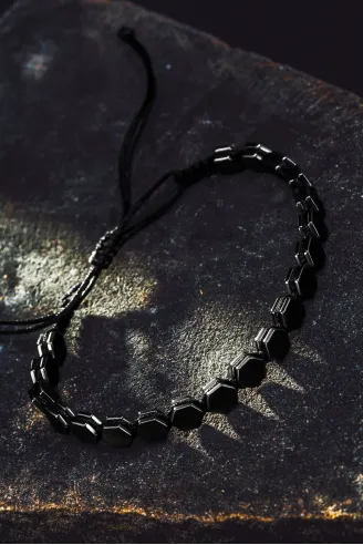 Erkek Kadın Doğal Taş Bileklik - Hematit Doğal Taşlı Makrome Model Unisex Bileklik