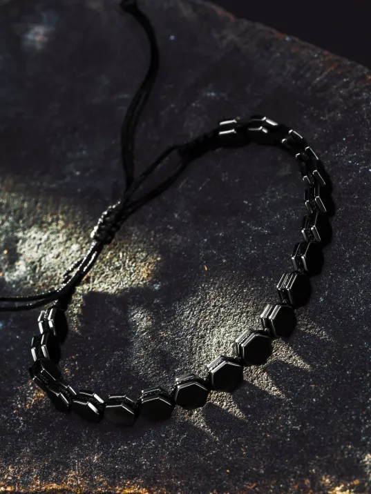 Erkek Kadın Doğal Taş Bileklik - Hematit Doğal Taşlı Makrome Model Unisex Bileklik