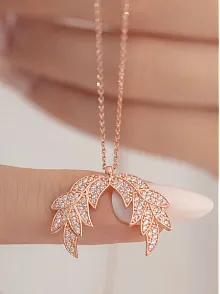 Zirkon Taşlı Rose Kanat Model Kadın Gümüş Kolye GKLKNTM1DEL-ROS