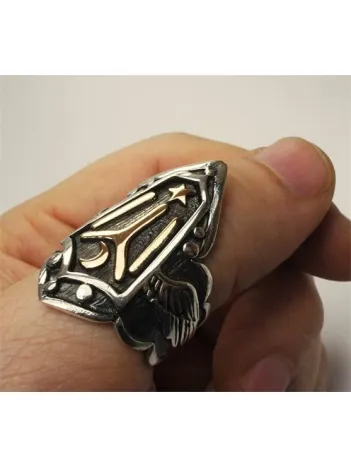 Ertuğrul Iyı Motifli Gümüş Erkek Zihgir Yüzük